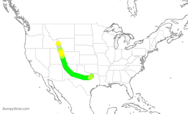 Turbulence forecast map for AAL3179, JAC to DFW