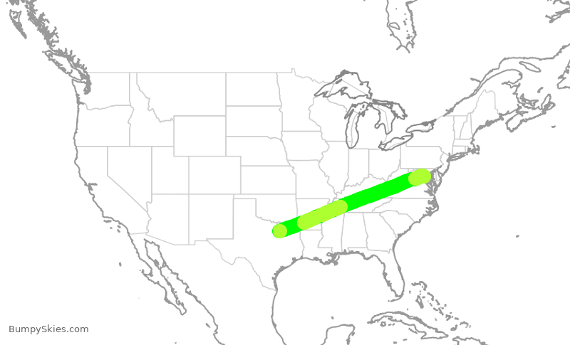 Turbulence forecast map for AAL3187, DFW to DCA