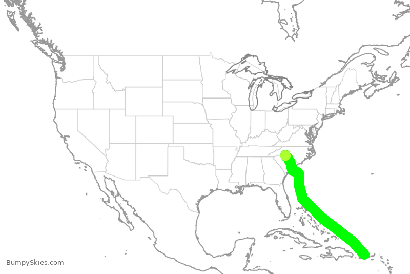 Turbulence forecast map for AAL3187, SJU to CLT