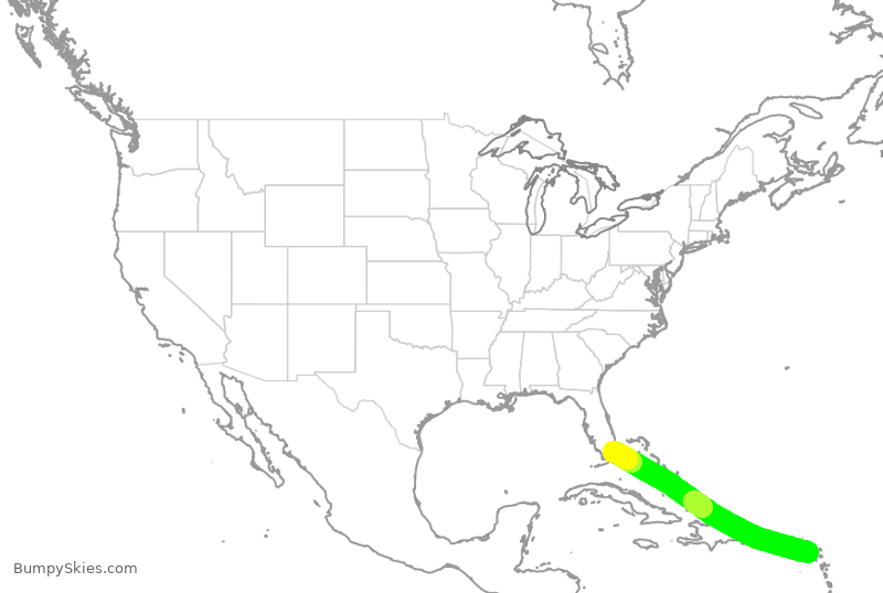 Turbulence forecast map for AAL318, MIA to KPK
