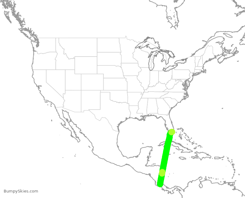Turbulence forecast map for AAL318, SJO to MIA