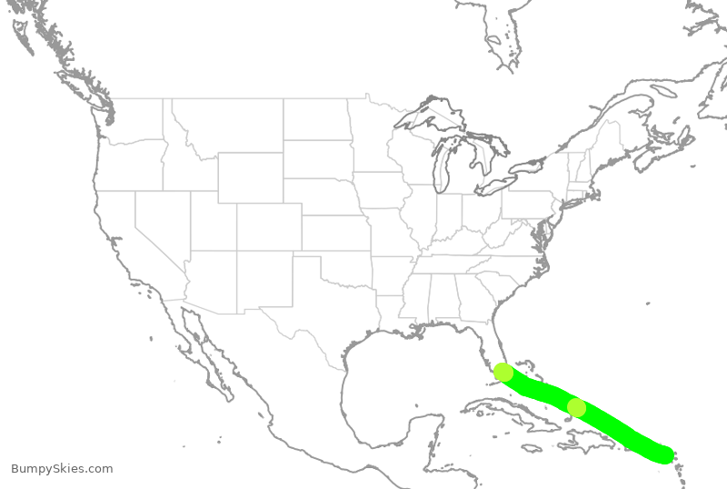 Turbulence forecast map for AAL318, SKB to MIA