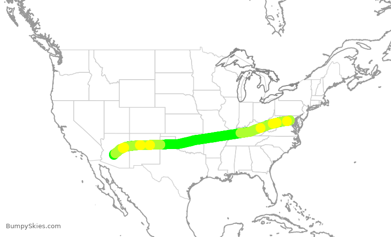 Turbulence forecast map for AAL3191, DCA to PHX