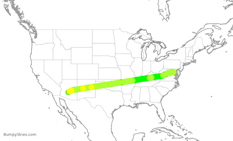Turbulence forecast map for AAL3191, PHX to DCA