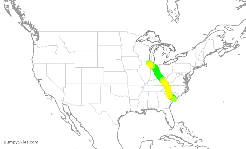 Turbulence forecast map for AAL3192, CHS to ORD