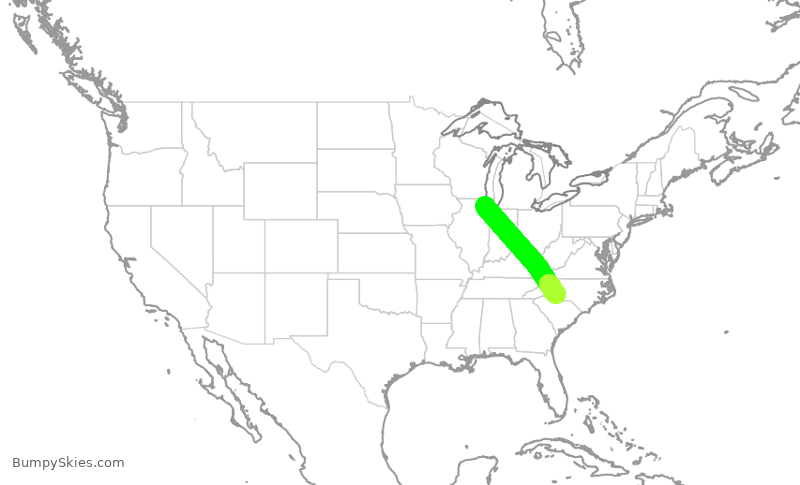 Turbulence forecast map for AAL3193, ORD to CLT