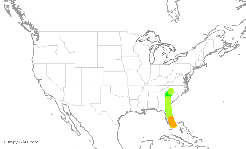 Turbulence forecast map for AAL3194, MIA to CLT