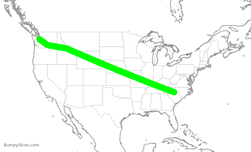 Turbulence forecast map for AAL3196, CLT to SEA