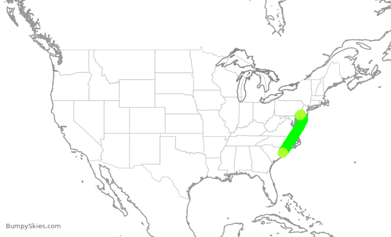 Turbulence forecast map for AAL3197, MYR to PHL