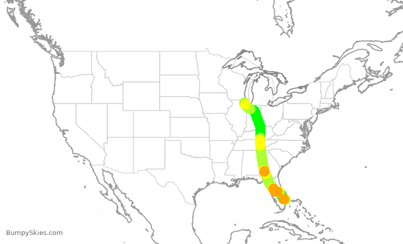 Turbulence forecast map for AAL3198, DJT to ORD