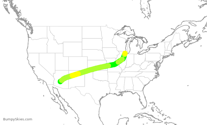 Turbulence forecast map for AAL319, ORD to PHX