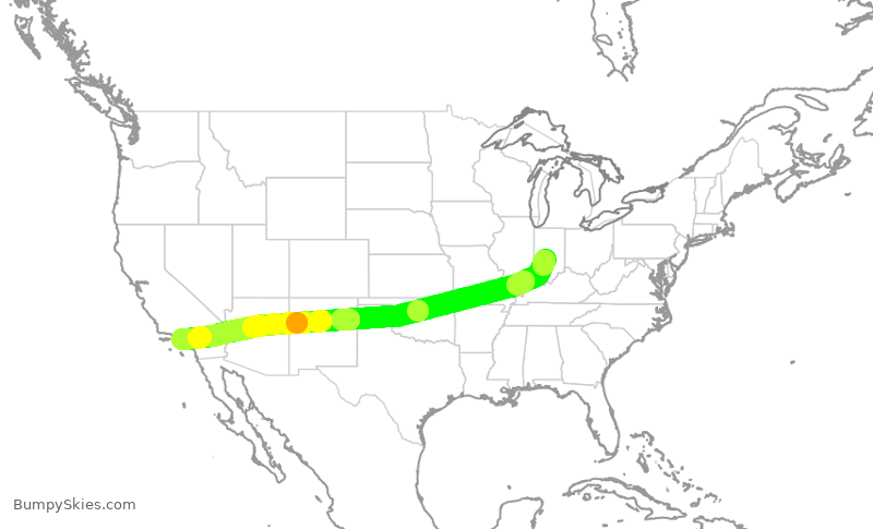 Turbulence forecast map for AAL3201, IND to LAX