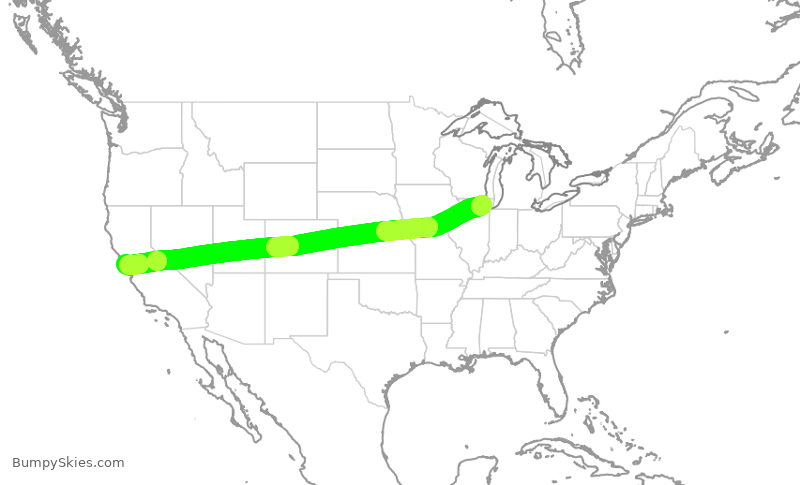 Turbulence forecast map for AAL3202, ORD to SFO