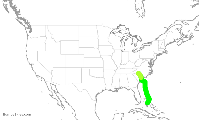 Turbulence forecast map for AAL3202, NAS to CLT
