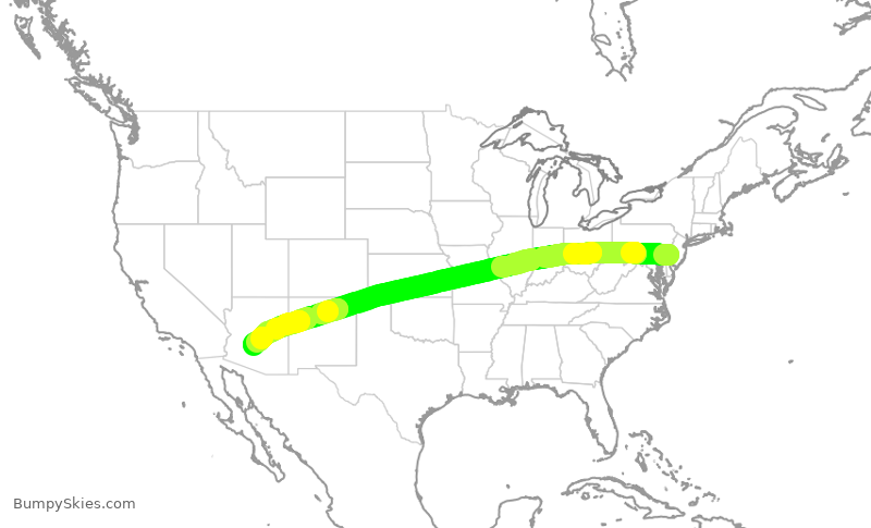 Turbulence forecast map for AAL3203, PHL to PHX