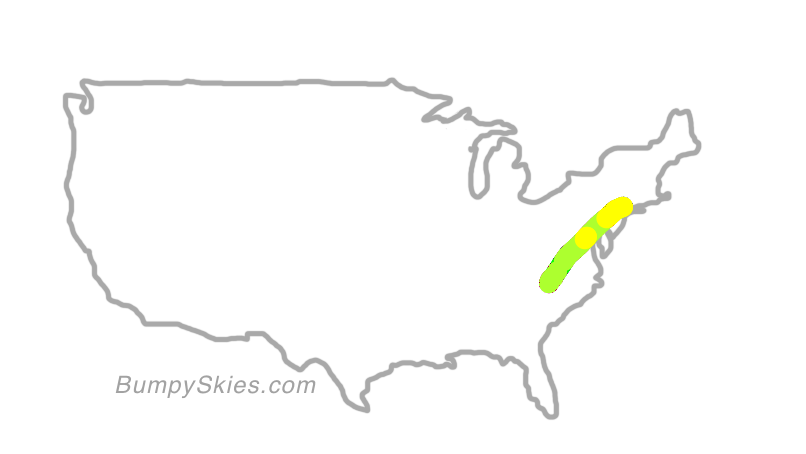 Map of continental US with illustrated flight path and turbulence forecast (described in text below)