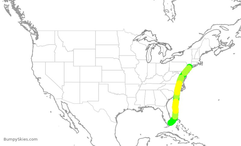 Turbulence forecast map for AAL3205, MIA to LGA