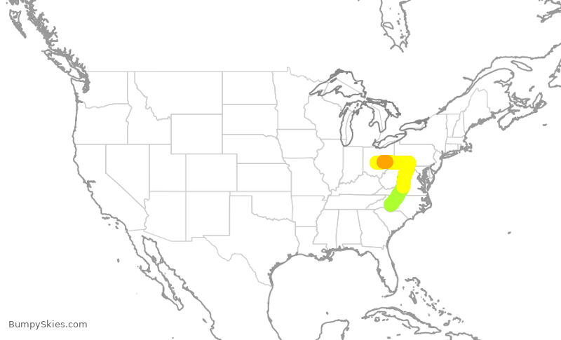 Turbulence forecast map for AAL3206, CMH to CLT