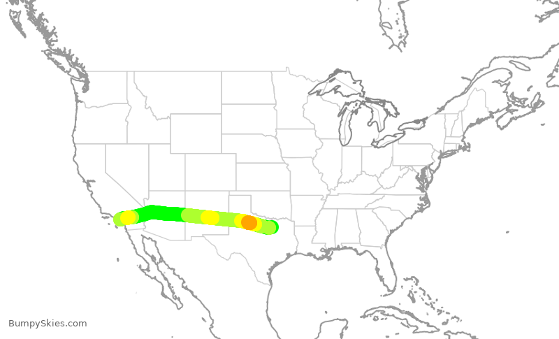 Turbulence forecast map for AAL3208, DFW to SNA