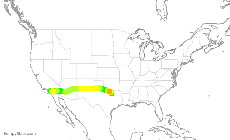 Turbulence forecast map for AAL3208, SNA to DFW
