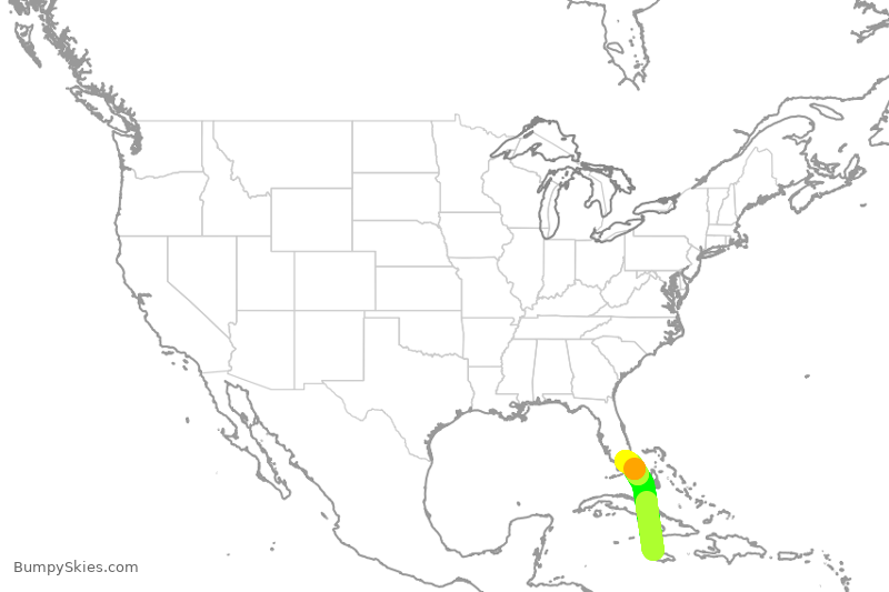 Turbulence forecast map for AAL3208, MBJ to MIA