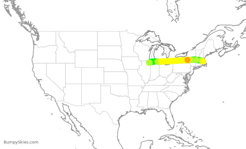 Turbulence forecast map for AAL3209, ORD to BOS