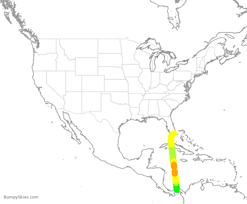 Turbulence forecast map for AAL320, PTY to MIA