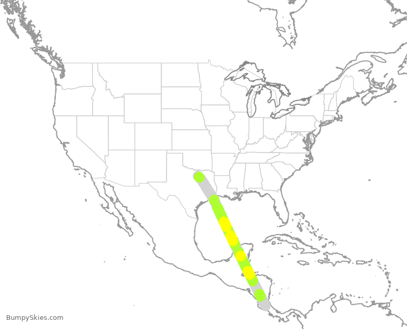Turbulence forecast map for AAL320, SJO to DFW