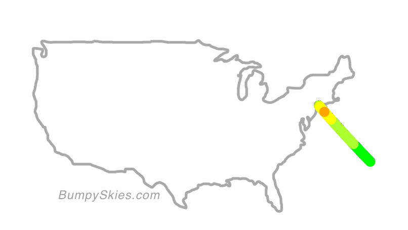 Map of continental US with illustrated flight path and turbulence forecast (described in text below)