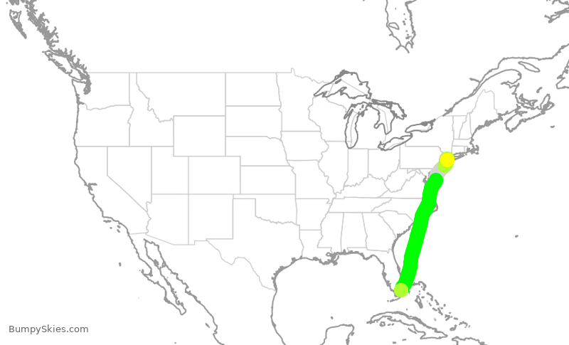 Turbulence forecast map for AAL3211, LGA to MIA