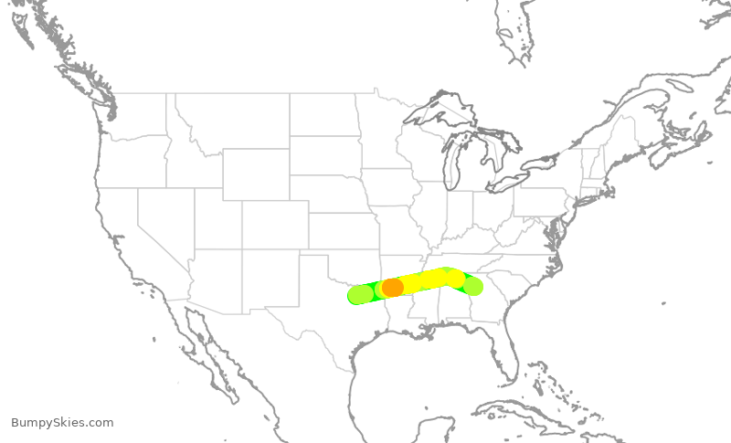 Turbulence forecast map for AAL3212, DFW to ATL