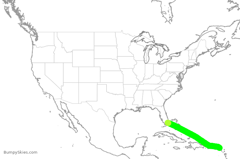 Turbulence forecast map for AAL3213, MIA to NCM