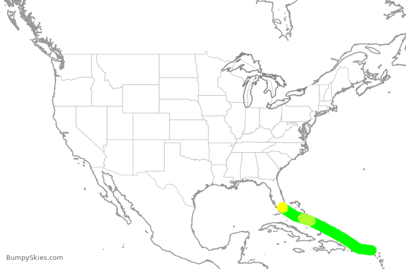 Turbulence forecast map for AAL3213, NCM to MIA
