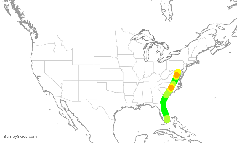Turbulence forecast map for AAL3216, MIA to BWI