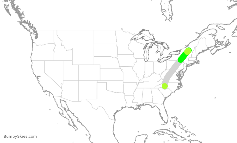 Turbulence forecast map for AAL3218, CLT to BTV