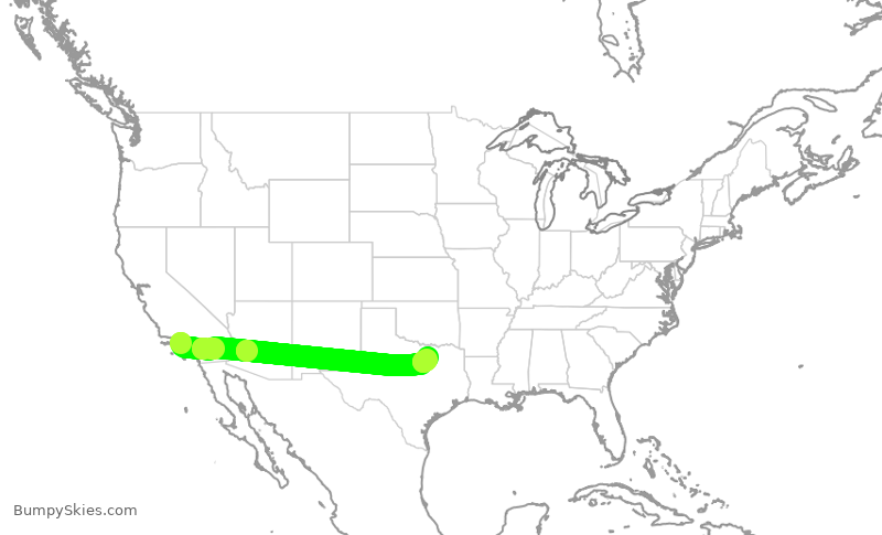 Turbulence forecast map for AAL3218, LAX to DFW