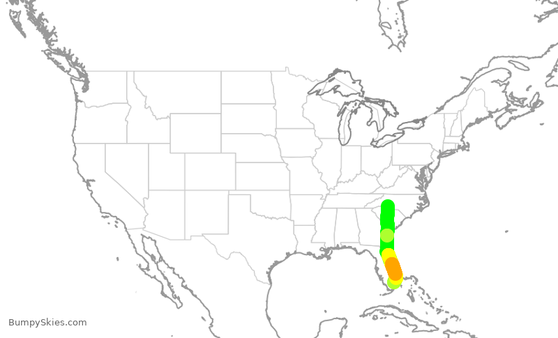 Turbulence forecast map for AAL321, CLT to FLL