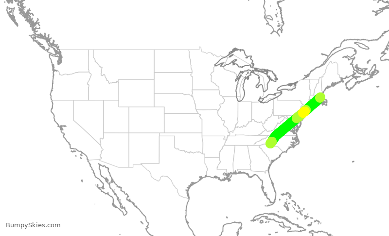 Turbulence forecast map for AAL3220, BOS to CLT
