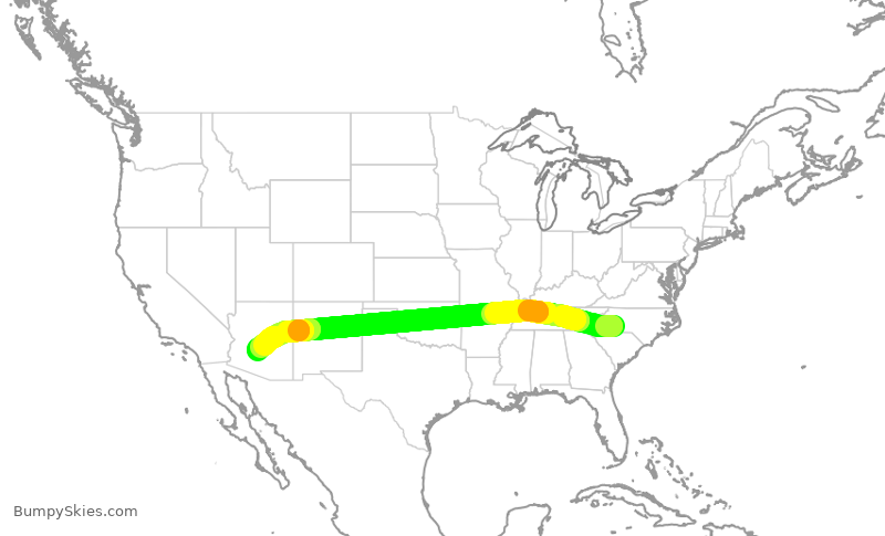 Turbulence forecast map for AAL3220, CLT to PHX