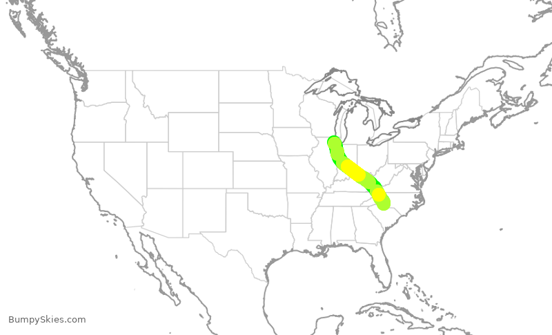 Turbulence forecast map for AAL3222, ORD to CLT