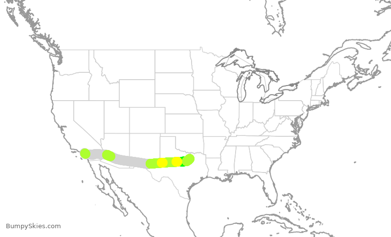 Turbulence forecast map for AAL3223, SNA to DFW