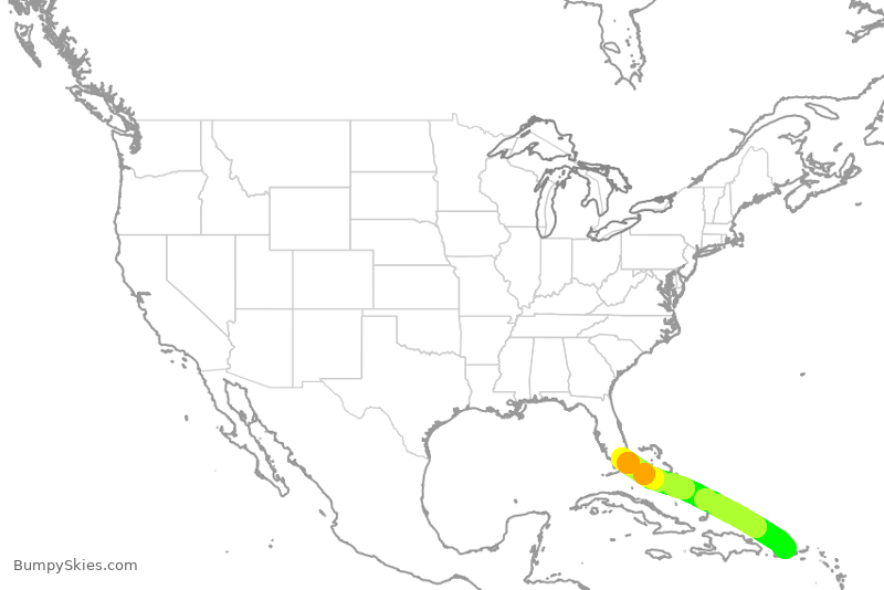 Turbulence forecast map for AAL3228, SJU to MIA