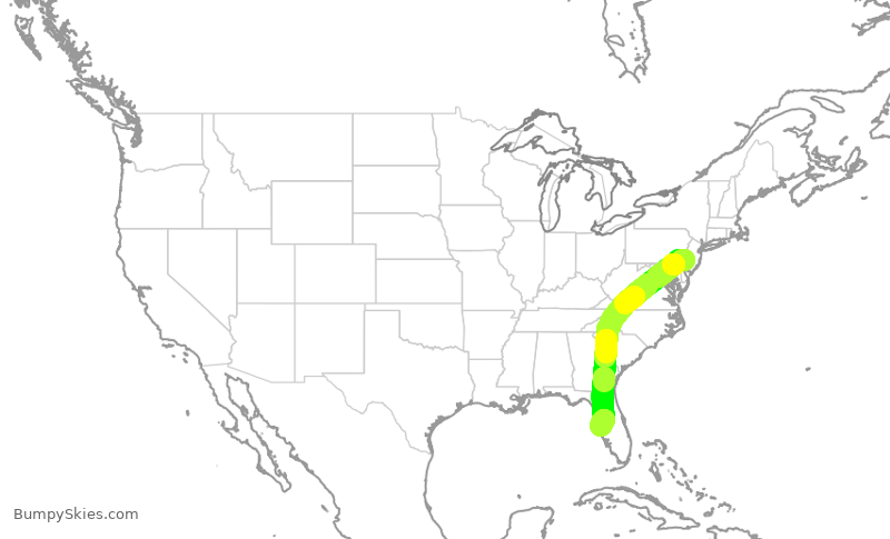 Turbulence forecast map for AAL3229, PHL to TPA