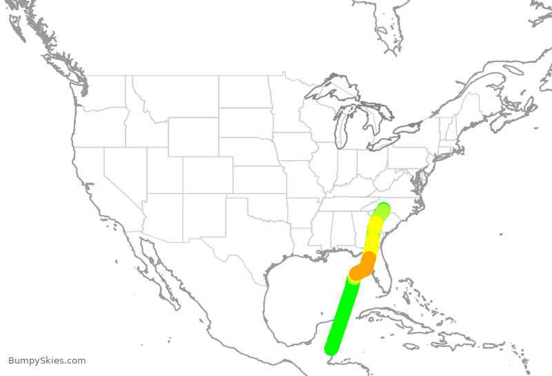 Turbulence forecast map for AAL322, ZBZ to CLT