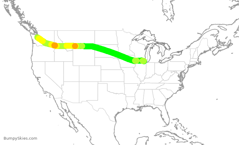 Turbulence forecast map for AAL3231, ORD to SEA