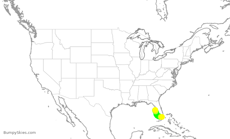 Turbulence forecast map for AAL3232, TPA to MIA
