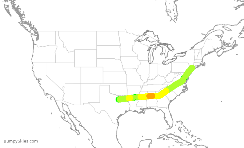 Turbulence forecast map for AAL3234, DFW to LGA