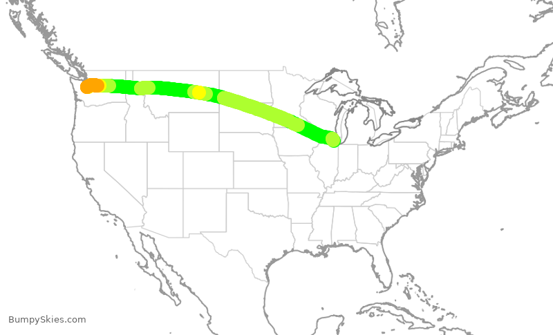 Turbulence forecast map for AAL3234, SEA to ORD
