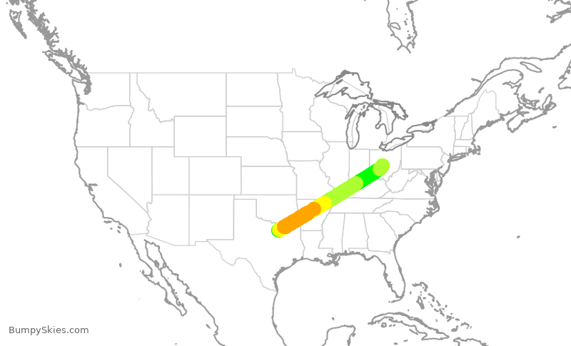 Turbulence forecast map for AAL3235, DFW to CMH