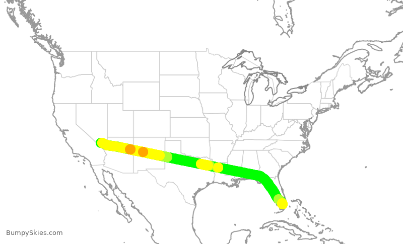 Turbulence forecast map for AAL3236, MIA to LAS